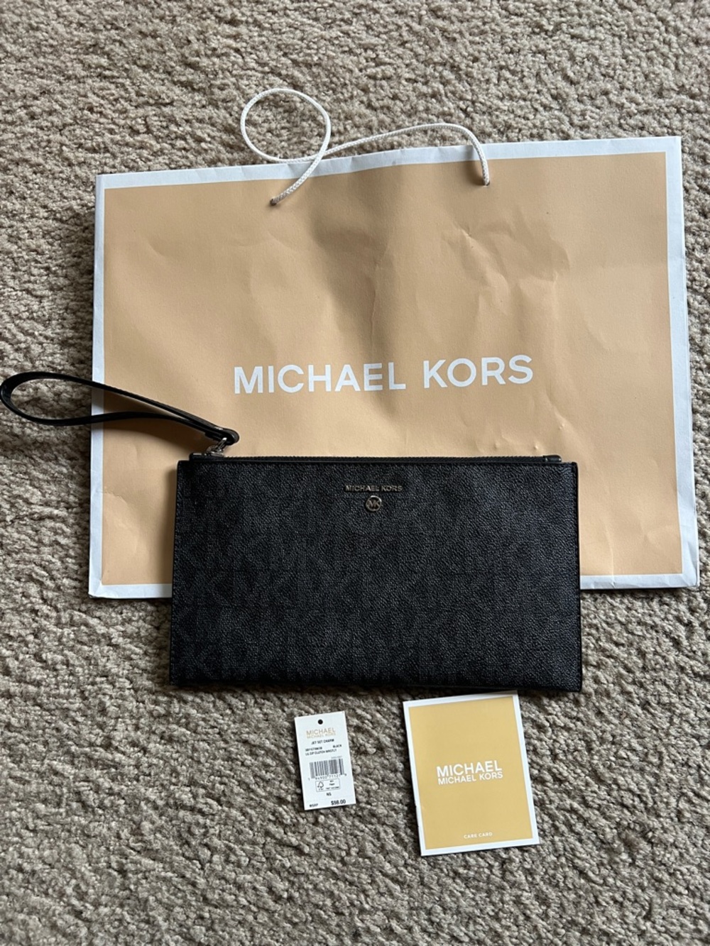 Authentic Michael Kors Black Logo-Print Wristlet.
